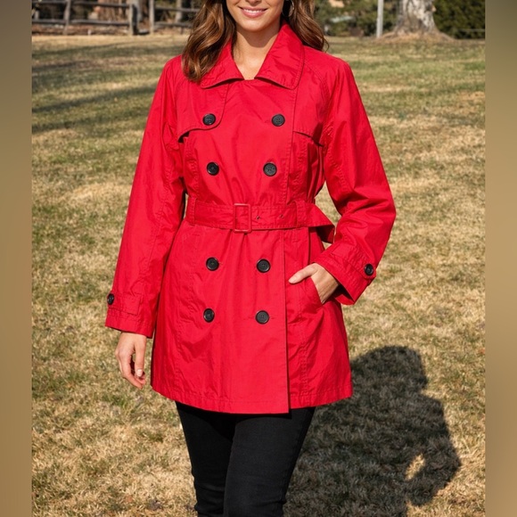 L.L. Bean Jackets & Blazers - L.L. Bean Double Breasted Red Trench/Rain Liner Coat Women’s Size Large Petite